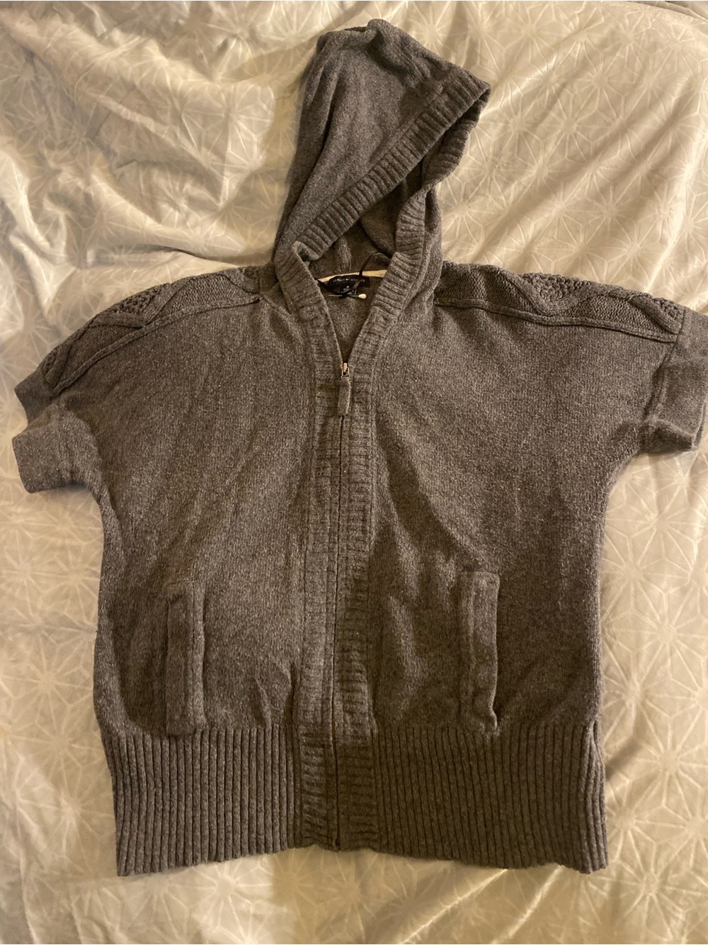 Tommy Hilfiger Charcoal Gray Zip-Up Hooded Women's Sweater